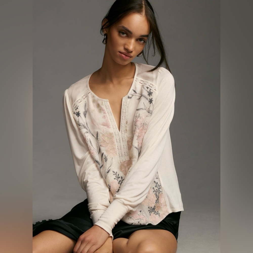 Anthropologie Tiny Holden Long-Sleeve Embroidered Top sz Small